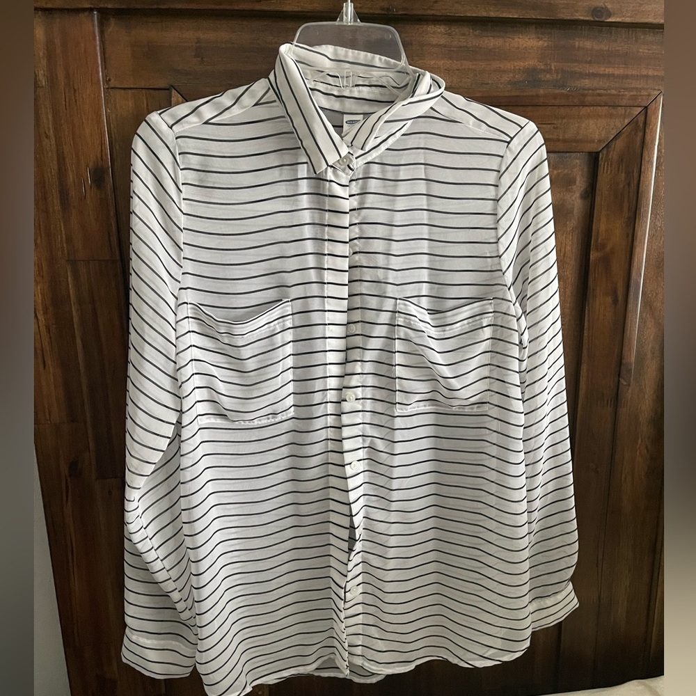 Black and white striped blouse